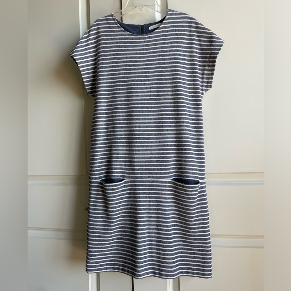 Summer cotton knit dress.  Navy and White stripes. from Amsterdam